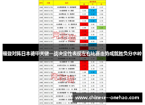 福登对阵日本德甲关键一战决定性表现左右比赛走势成就胜负分水岭